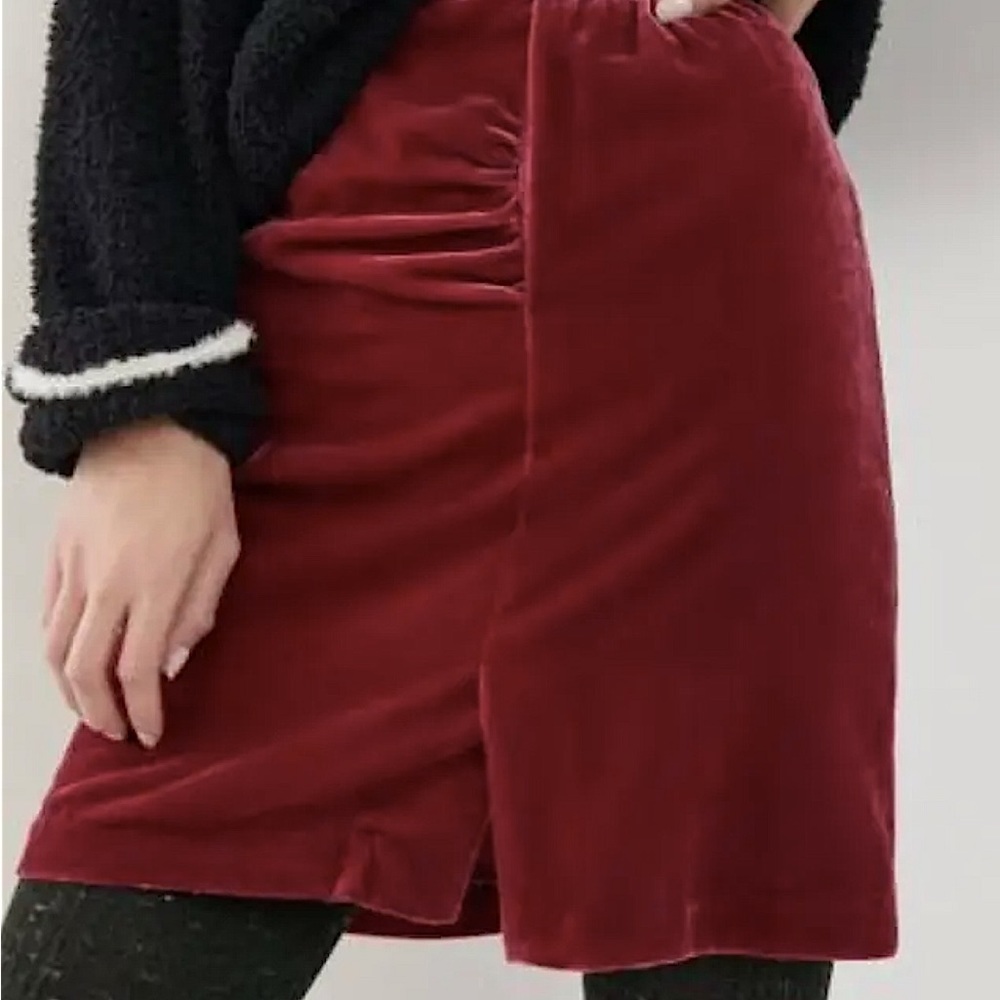 Anthropologie Velvet Mini Skirt in Burgundy Red